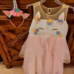 Unicorn Birthday Dress With Headband Size 8 Kids