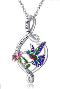 925 Sterling Silver Colorful Hummingbird Pendant Necklace 