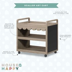 House of Happy Scallop Art Cart , Natural for Kids Classroom, Kids Playroom or Kids Bedroom
