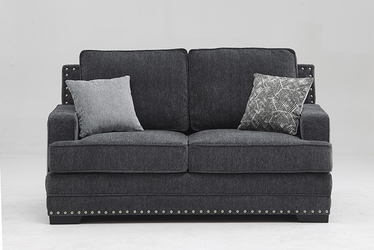 DARK GRAY Chenille Fabric Loveseat w/ 2 Pillows