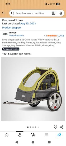 Sync Single Seat Bike Child Trailer, Max Weight 40 lbs