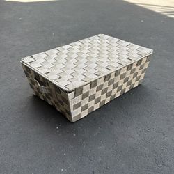 Gray Woven Basket With Lid 6” X 10.5” X 15”