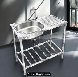 Stainless Steel Freestanding Kitchen Sink with Drainboard