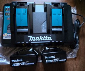 Makita 18V 5.0Ah Dual Port Charger with Two Batteries