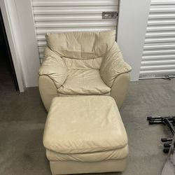 Leather Overstuffed Chair With Ottoman 
