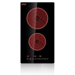 VEVOR Built in Electric Stove Top 12 in. 2 Burners Glass Radiant Cooktop with Sensor Touch Control, Timer and Child Lock,Black 