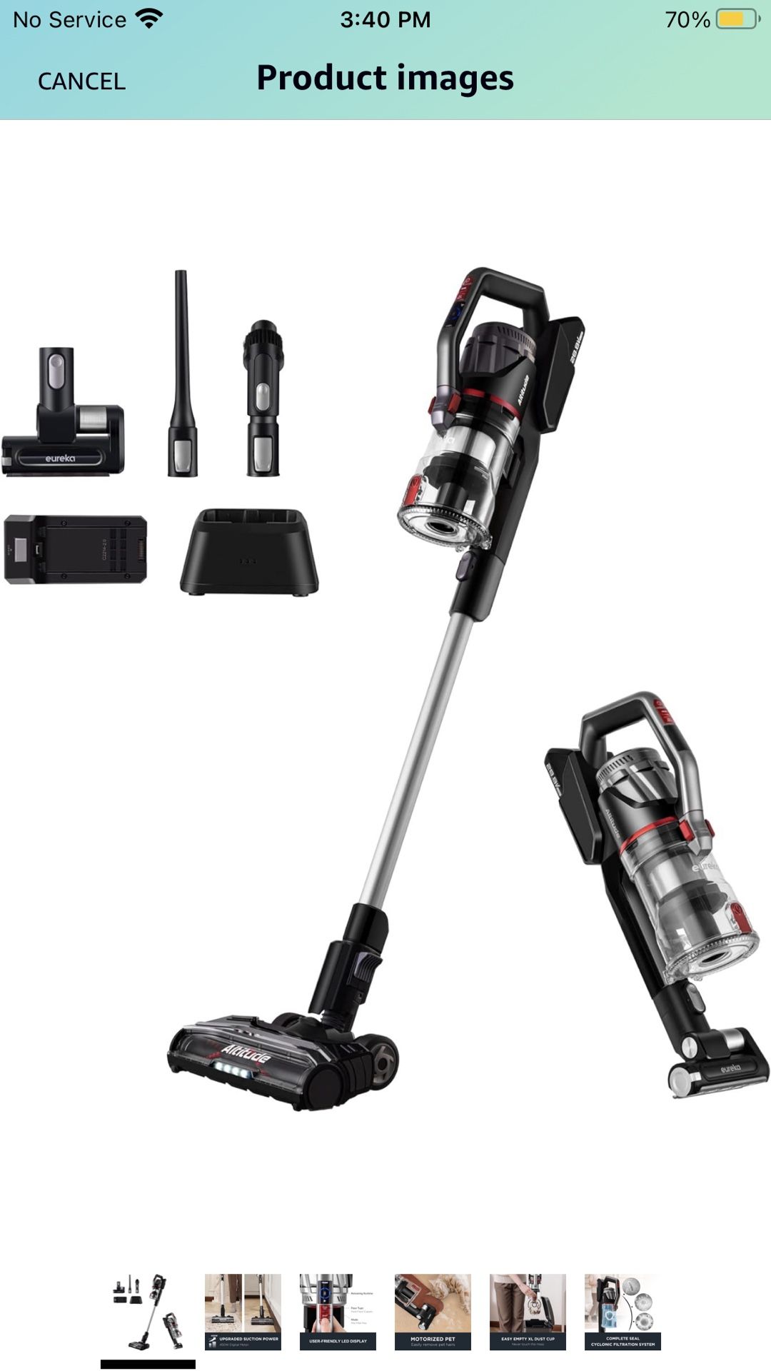 Eureka Lightweight Cordless Vacuum Cleaner with LED Headlights, 450W Powerful BLDC Motor Removable Battety Handheld Vac for Multifloors, Carpet & Hard