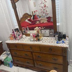 Brown Dresser and Mirror