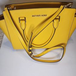 Michael Kors Selma Yellow Saffiano Leather Top Zip Shoulder Bag