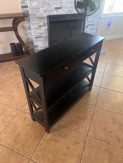 Black Wood Console Table with Shelves