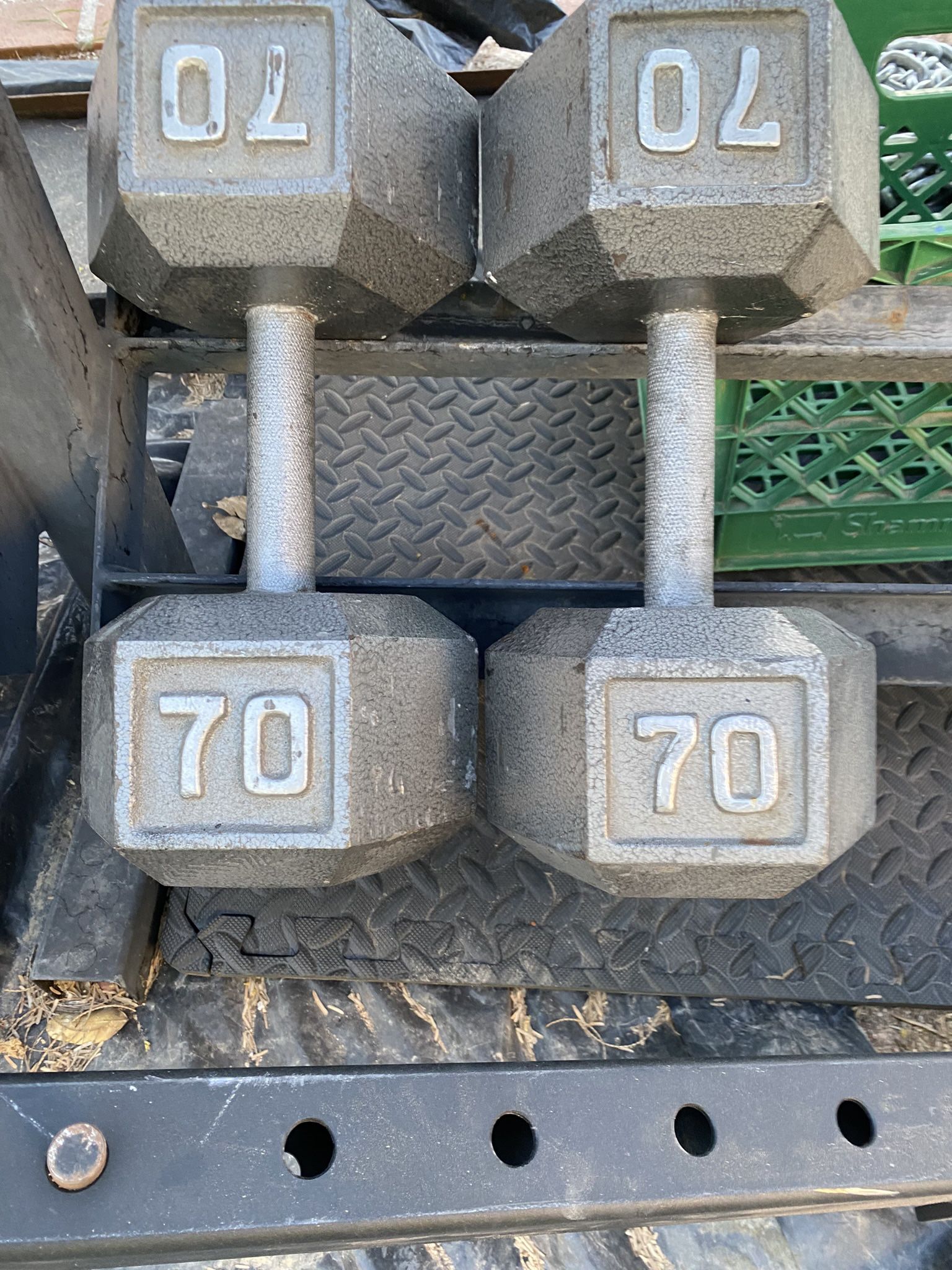 70lb Hex Iron Dumbbell Set Weights 