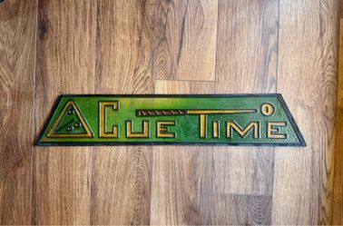 Vintage "Cue Time" billiard-themed sign