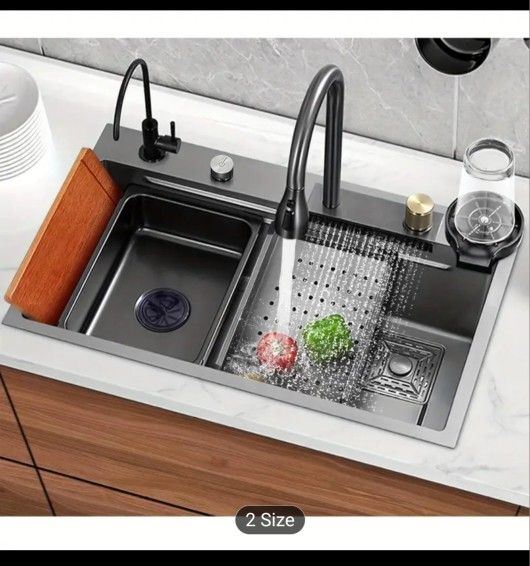 Brand New 30” Stainless Steel Waterfall Kitchen Sink w/ Faucet (304 Steel, Drop-In)