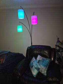 3-Light Tree / Arc Floor Lamp – Black with White Drum Shades