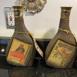 2 Collectible Leather Like Artistic Jim Beam Bottles for Bar Decor