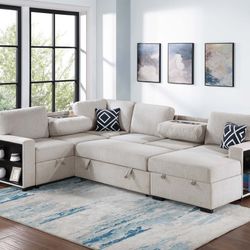 Brand New Beige Sectional Sofa Storage Sleeper 