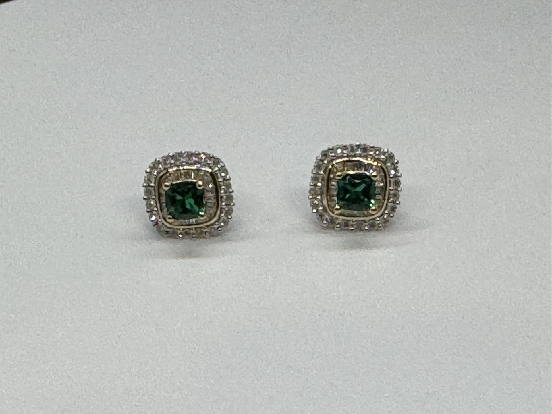 10K Yellow Gold Created Emerald and 1/2ctw Diamond Earrings