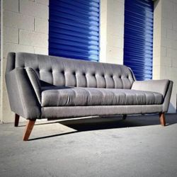 Gray Mid-Century Modern Tufted Sofa