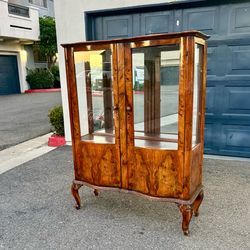 Stunning Antique Burl Wood Curio Cabinet / Display Cabinet