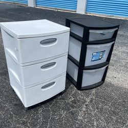 $30 for both! Two Large Sterlite 3 Drawer Bin Large Storage Drawer Chests! Good condition!  White 20x19x32in Black 22x18x32in