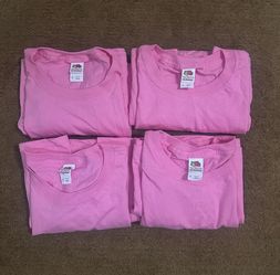 Lot 4Fruit of the Loom Unisex Woman S Pink Solid Long Sleeve Crew Neck T-Shirt