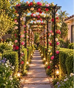 Steel Garden Arch, 7'2" High x 6'6" Wide, Garden Arbor for Various Climbing Plant, Outdoor Garden Lawn Backyard