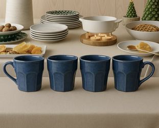 NEW Crate & Barrel Cove Indigo Blue Glazed Stoneware Mugs Set Of 4