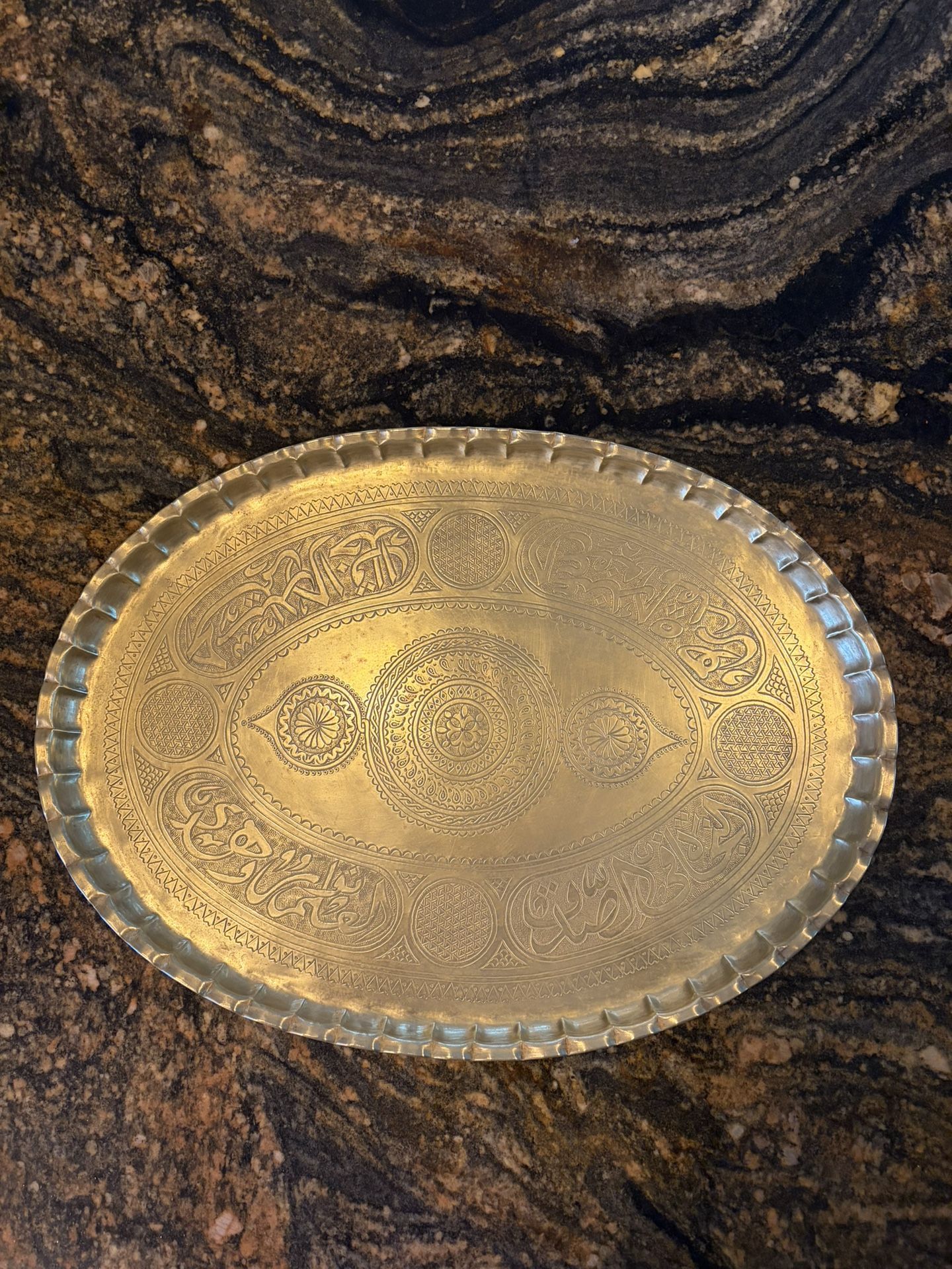 Antique Hand Carved Brass Tray