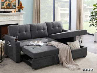 83"W Dark Gray Woven Fabric Sleeper Sectional CLOSEOUT SALE