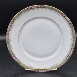 Vintage CT Altwasser Silesia Salad/Dessert Plate, Green Panel/Pink Flowers,  7.75"
