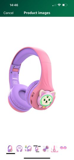 Brand New Riwbox CB-7S Kids Wireless Headphones,with Safe Volume Control 74/85/95dB,LED Glow Lights,50H Playtime,Bluetooth V5.3,Built-in Mic, TF Card 
