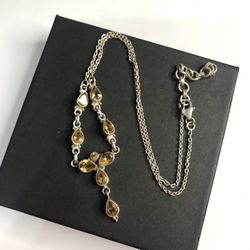 925 Sterling silver Natural Citrine Ladies Necklace Size 18”