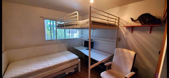 Full Size IKEA Loft Metal Frame Bed With Desk