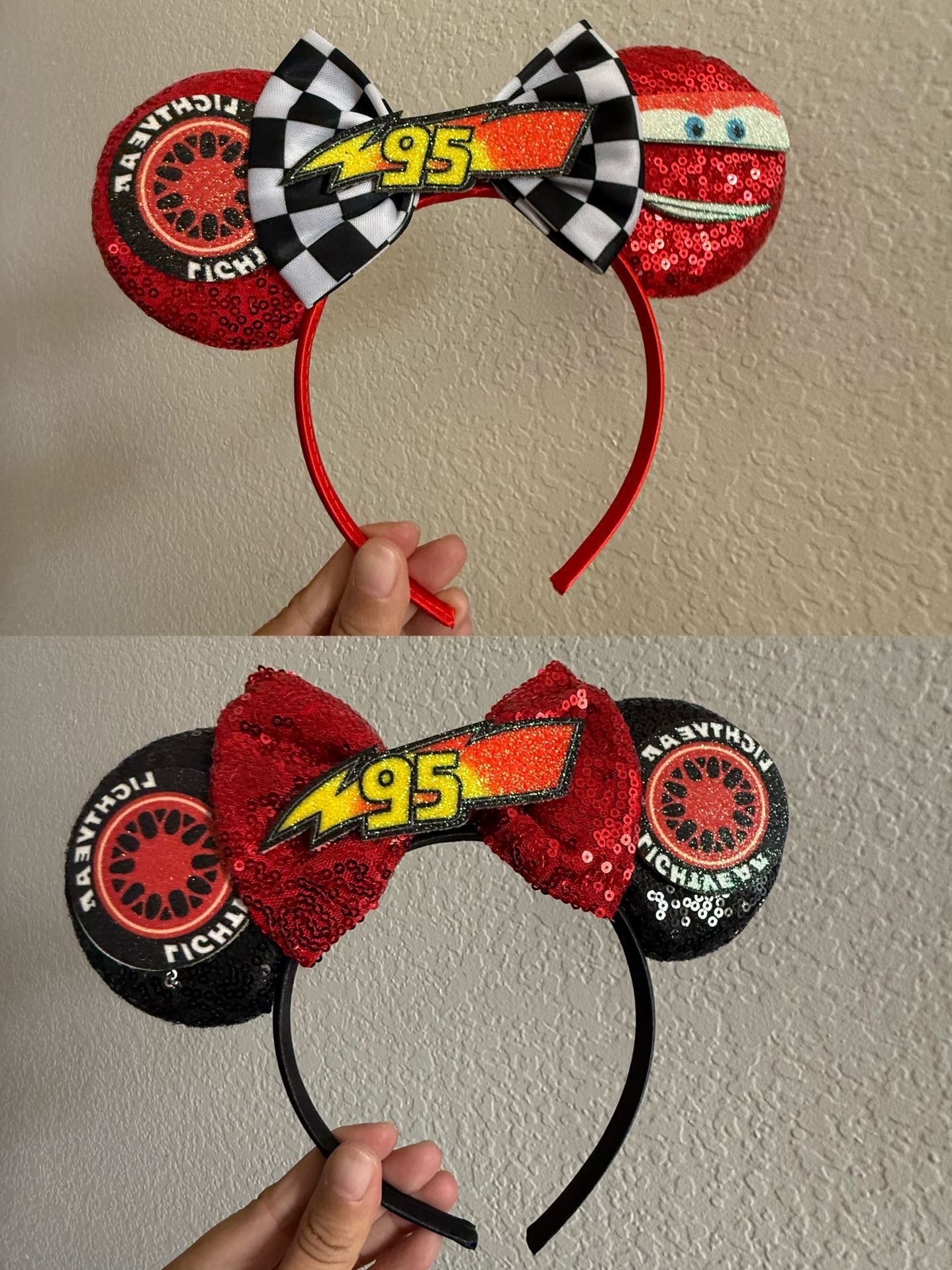 LSHDXD Halloween & Christmas Hairband, Hand-made Headband with Adjustable Mouse Ears, Glitter Sequin