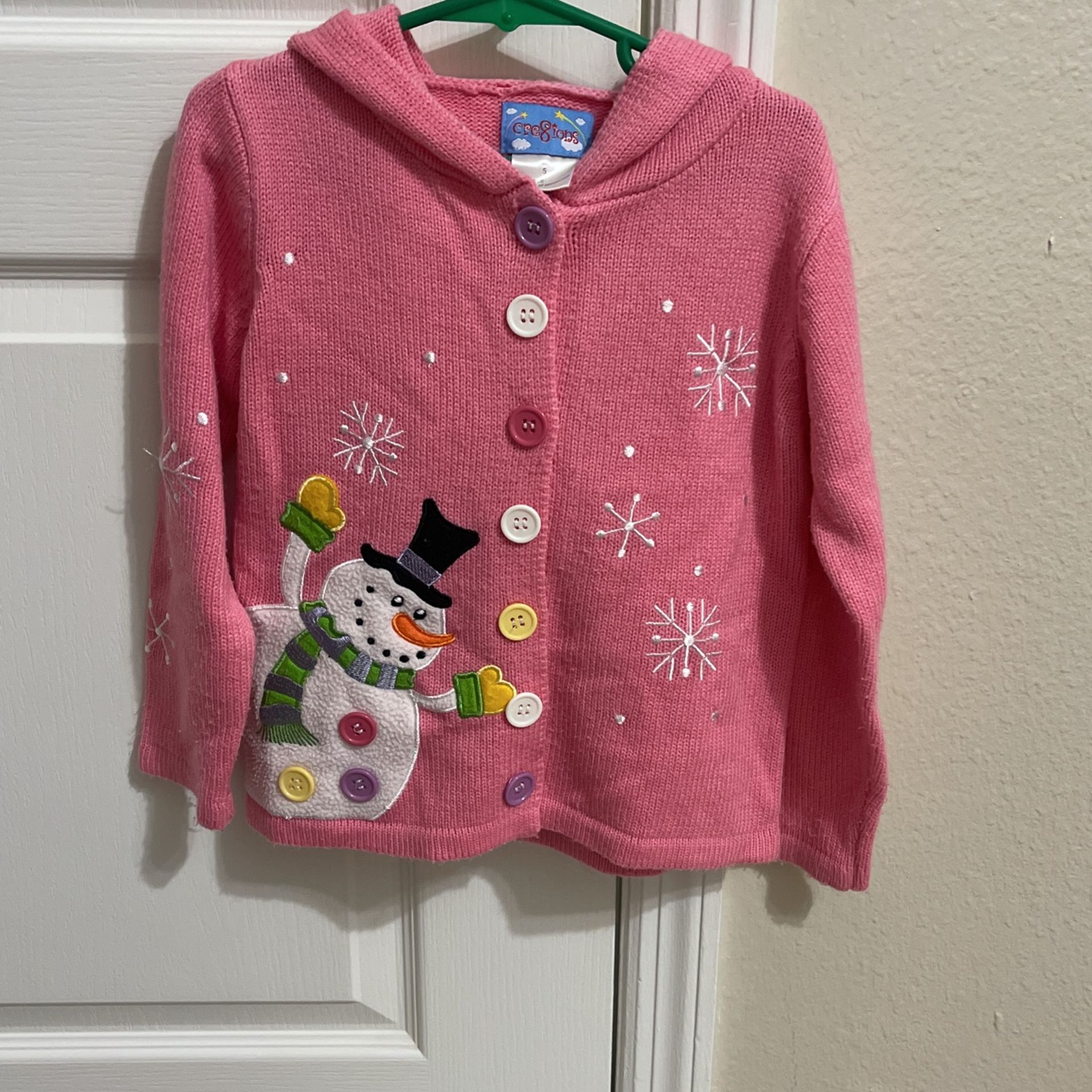 Size 5 - Pink Snowman Christmas Sweater/Jacket