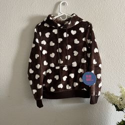 Women’s Brown and White Heart Hoodie 