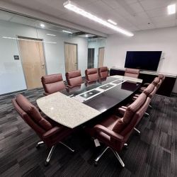 Marble Conference Table Luxury Complete Executive Conference Room Set(Smart Table, 10 Leather Chairs, Credenza, Island & End Table)