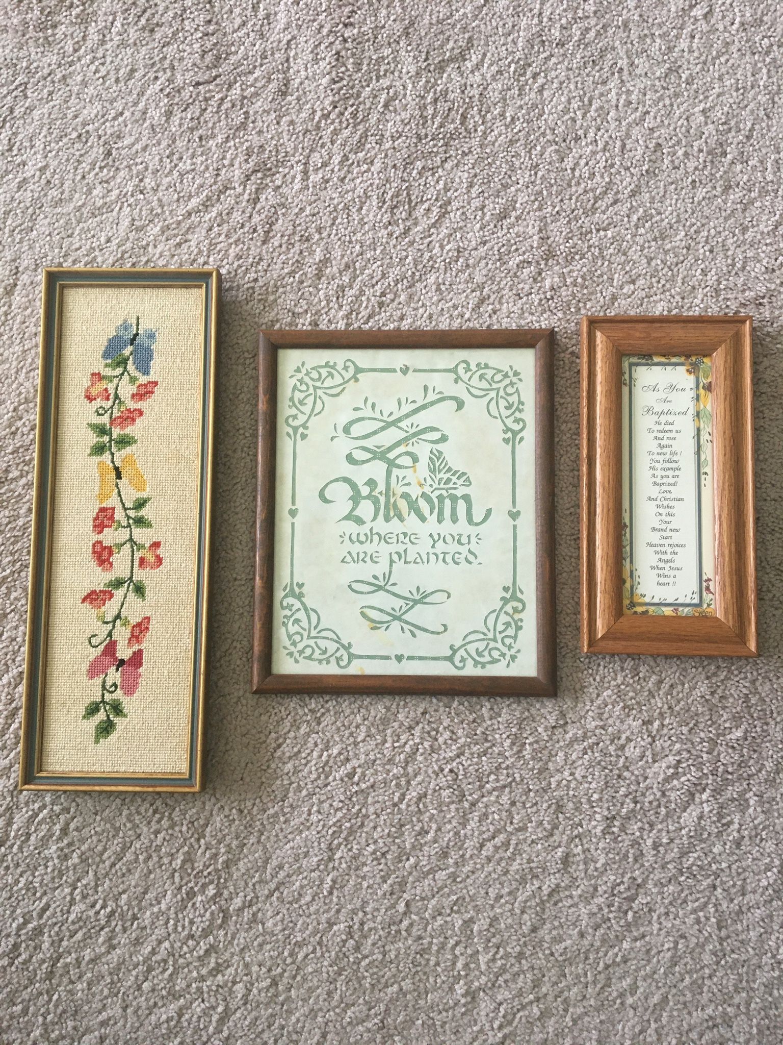 Handmade wall hangings, lot of 3, like new, handmade needlepoint wall hanging 15"h x 6"w, handmade German paper cutting Scherenschnitte wall hanging 1