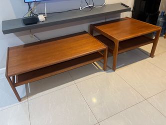 Mid-Century Solid Wood Teak Coffee Table And End/side Table