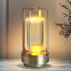 3 pcs Crystal Table Lantern Light,Battery Operated Rechargeable Cordless Crystal Table Lamp with 3-Color,Portable Outdoor Small LED Desk Lamp for Indo