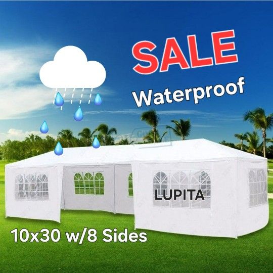 10x30 White Gazebo Wedding Party Tent Canopy With 6 Windows & 2 Sidewalls -8 (FOR SALE)