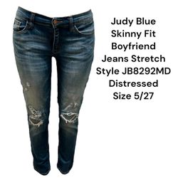 Judy Blue Size 5/27 Skinny Boyfriend Fit Jeans Stretch Style JB8292MD Distressed