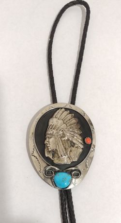 Native American Sterling Silver Turquoise Bolo Tie