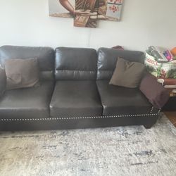 2 Piece Brown Leather Sofa 