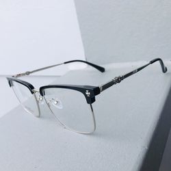 Chrome Glasses Hearts Anti Blue Light Silver Black Eyewear Clear Acrylic Metal Plastic 