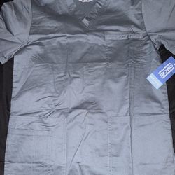 New Pewter Gray Cherokee Unisex Scrub Set: 4-Pocket V-Neck Top