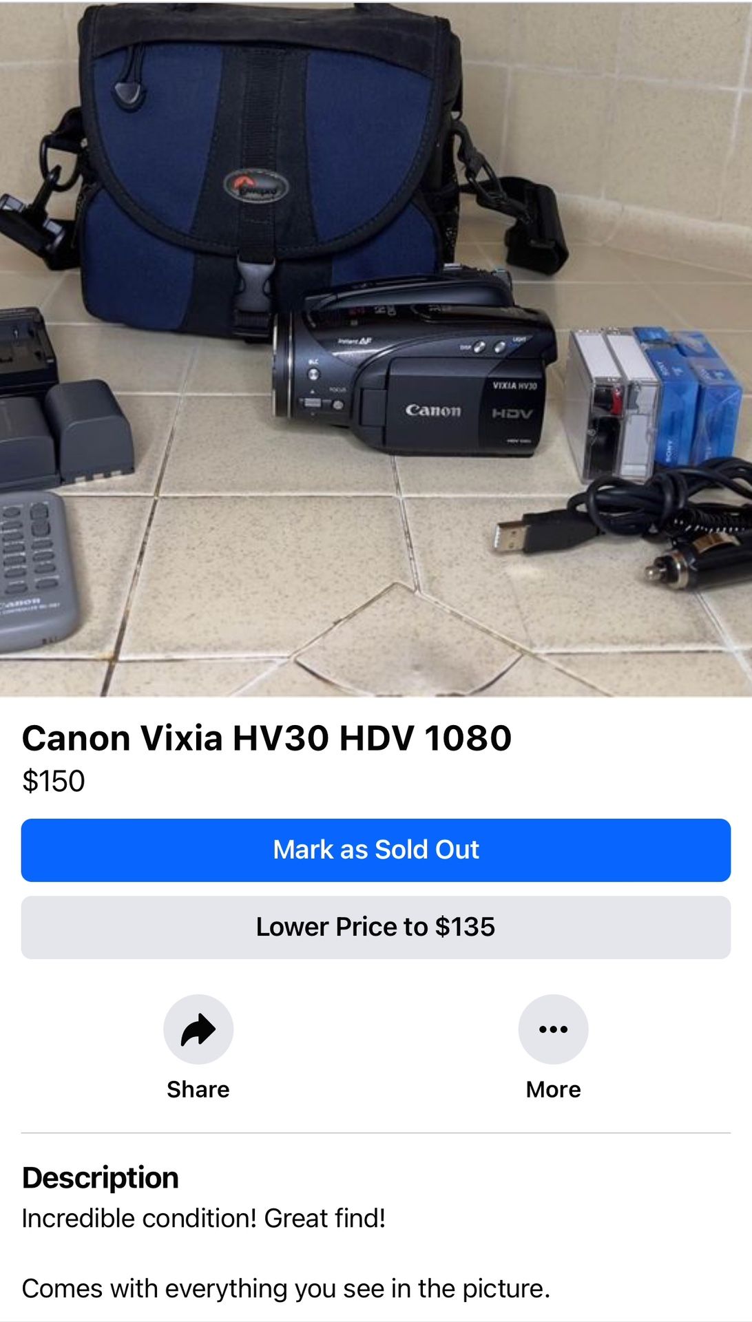 Canon Vixia Hv30 HDV 1080i Camcorder