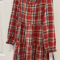 Girls' Long Sleeve Plaid Tiered Woven Christmas Dress - Cat & Jack size S 6/7