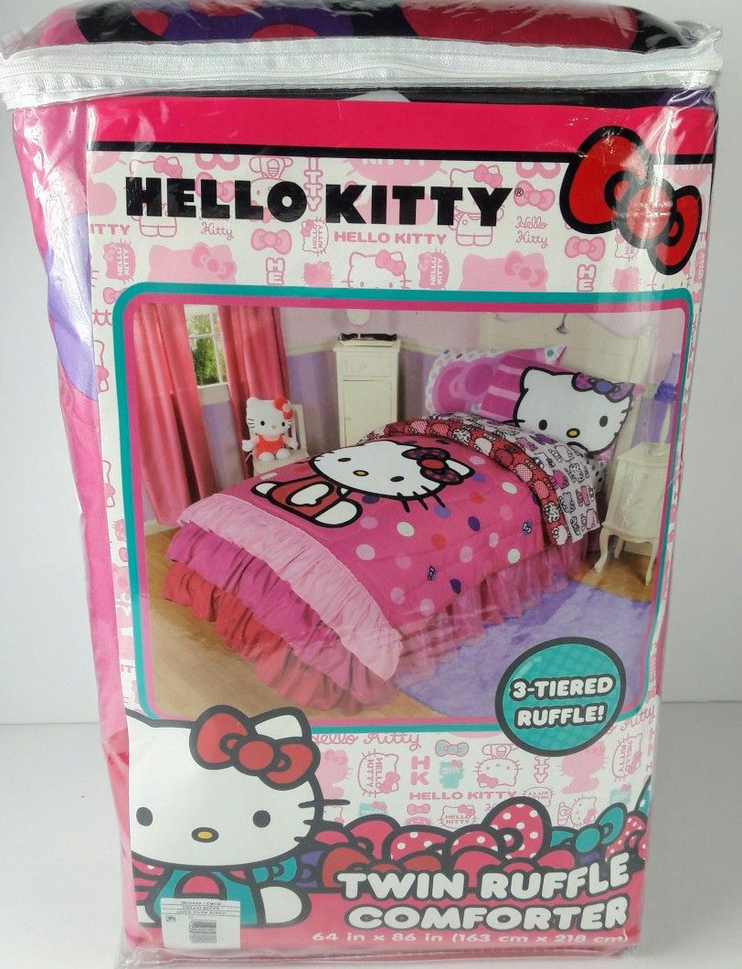 New Twin Comforter Hello Kitty Pink Blanket with Ruffle