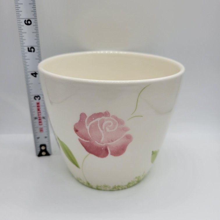 Ceramic Planter Pot Pink Roses Countryman Made In Portugal